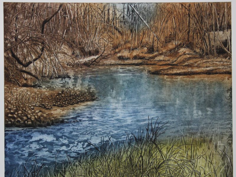 original hand pulled print of the south view of the red river