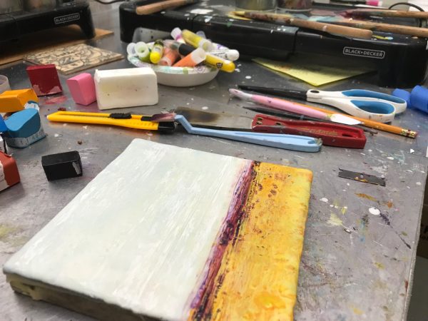 Michigan encaustic artist Ronna Alexander at work