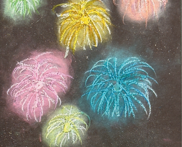 Student artwork of fireworks for 2024 GH downtown banners