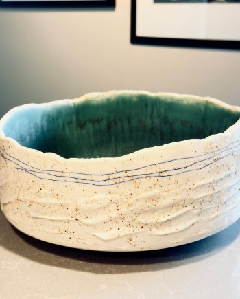 handmade beach waves serving pottery bowl