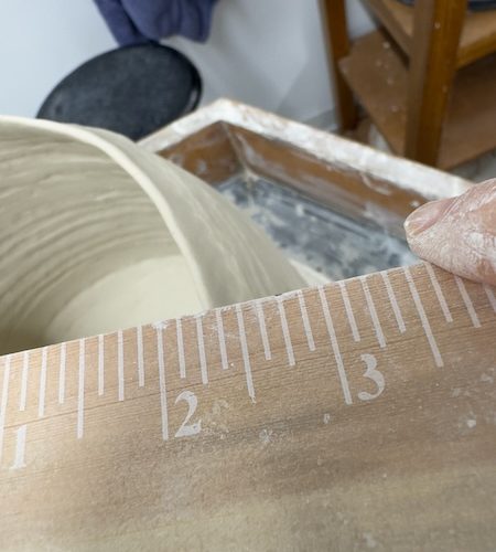 measuring size of coil used in a handmade ceramic vase