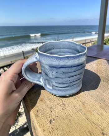 handmade blue ceramic mug inspired by Lake Michigan open water