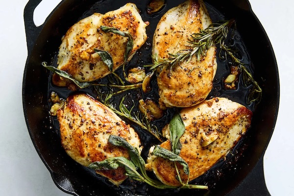 butter based chicken breast recipe in a cast iron skillet