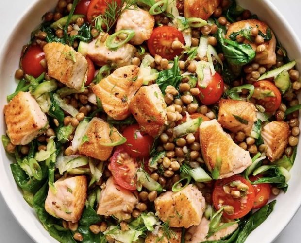 one pot salmon spinach and lentil salad recipe