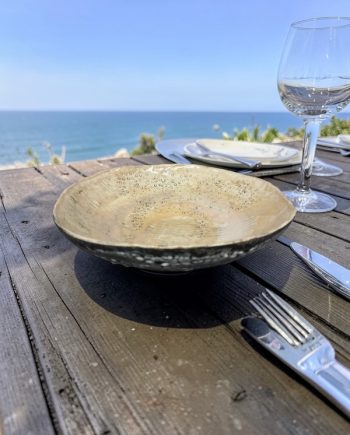 Quiet Water I Lake Michigan ceramic bowl with textured porcelain surface inspired by shoreline sand and water